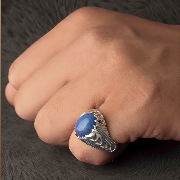  انگشتر نقره مردانه اپال آبی دستساز 
