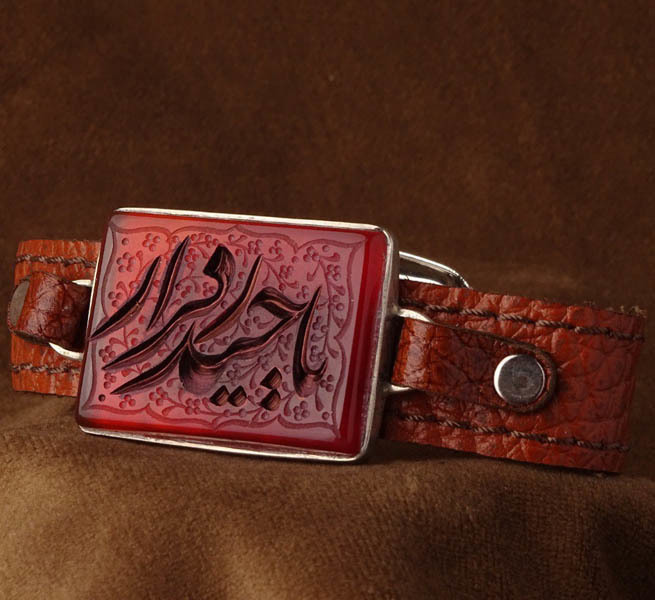  دستبند چرم عقیق سرخ خطی 