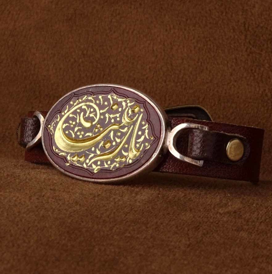  دستبند چرم عقیق سرخ خطی 