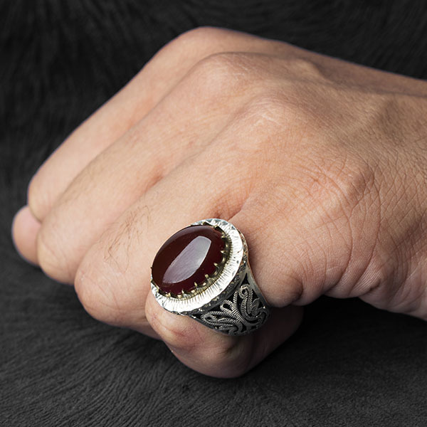  انگشتر مردانه عقیق سرخ یمانی دستساز 